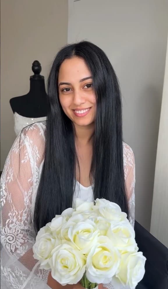 Sleek straight hairstyle for a bride-to-be at R&M Salon in Smyrna
